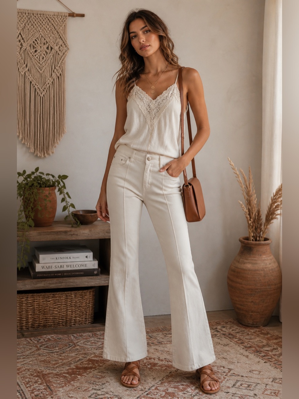 W by Worth Corduroy Ivory Cream Flare Leg Boot Cut Mid Rise Waist Pants Size 6